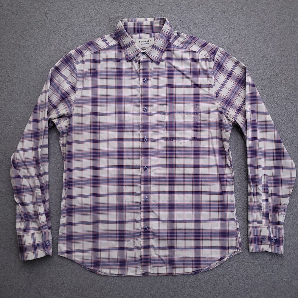 Twillory Untuckable Shirt Mens M Tailored Fit Button Up Plaid Cotton Casual